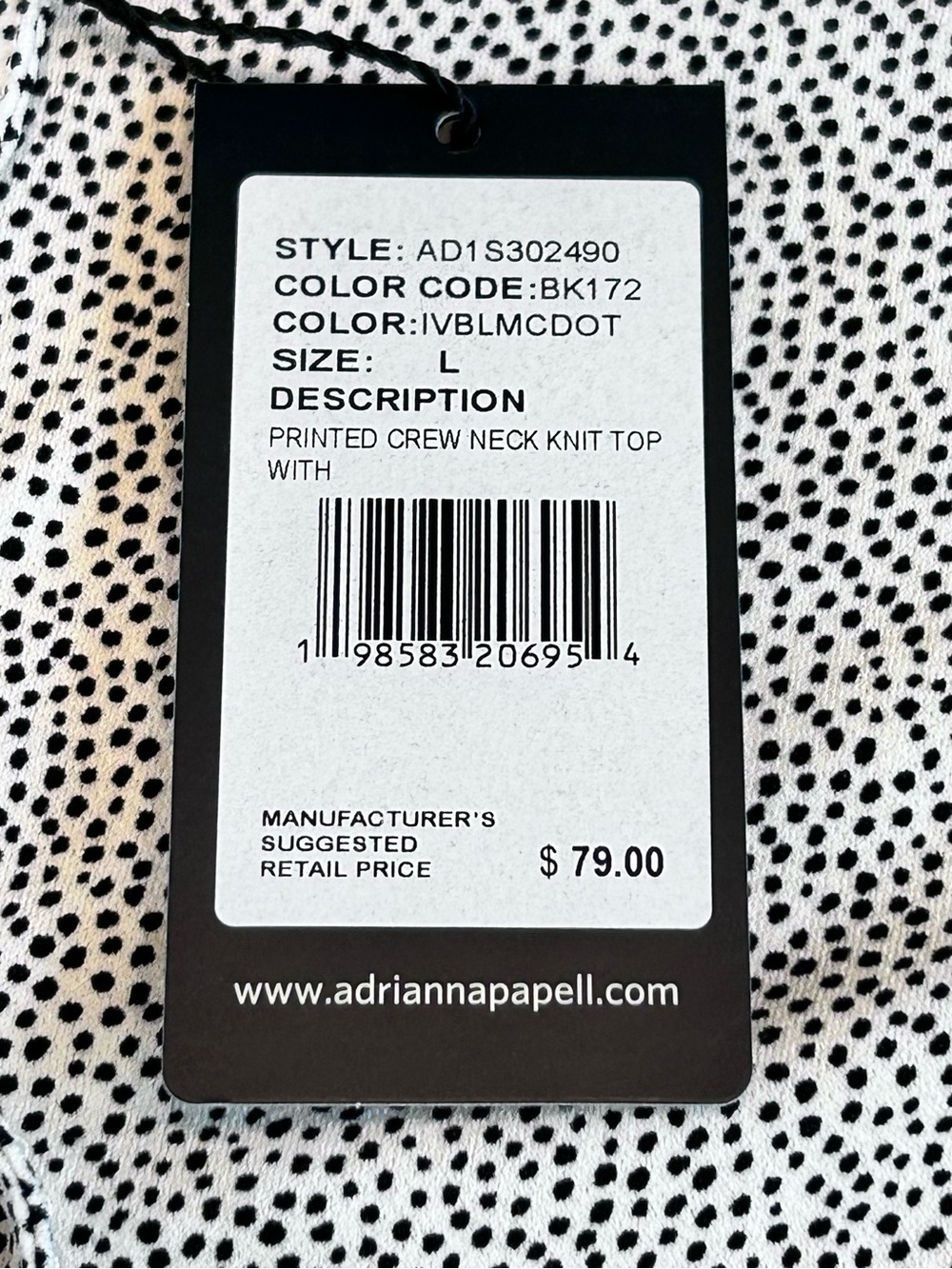 Adrianna Papell Ivory Black Dot Double Tie Front Keyhole Flowy Top Women's L NEW - Picture 11 of 15